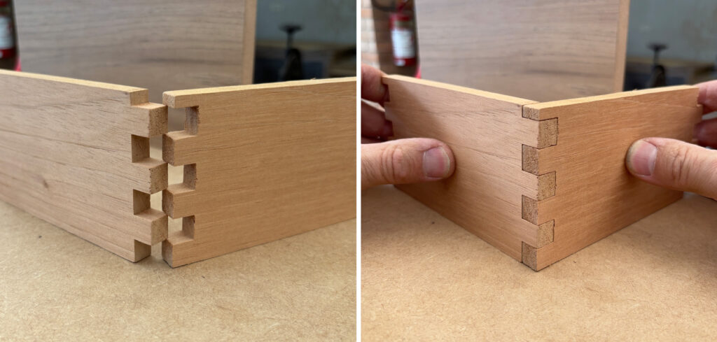 Detalhe do Encaixe Macho e Fêmea na Tupia de Bancada (Box Joint)